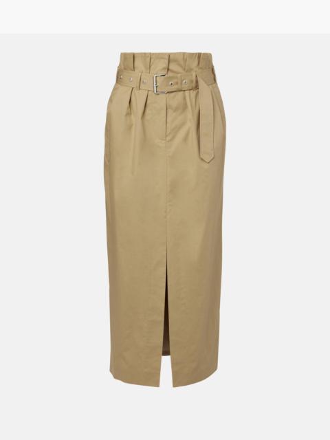 Belted pleated cotton midi skirt