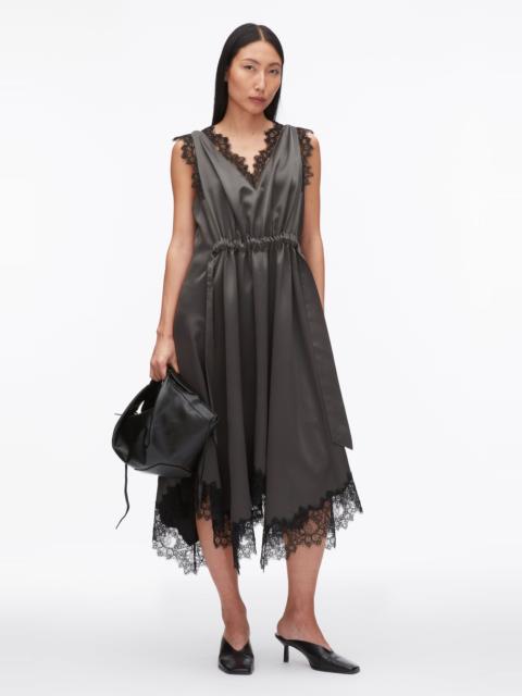 V-Neck Midi Dress with Lace Trim