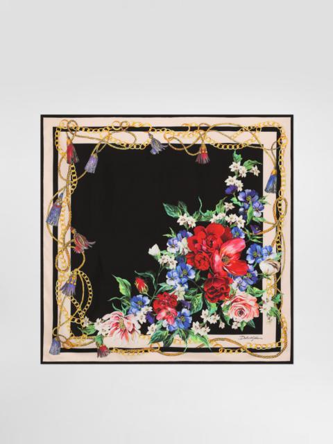 Floral-print silk twill foulard (70x70)