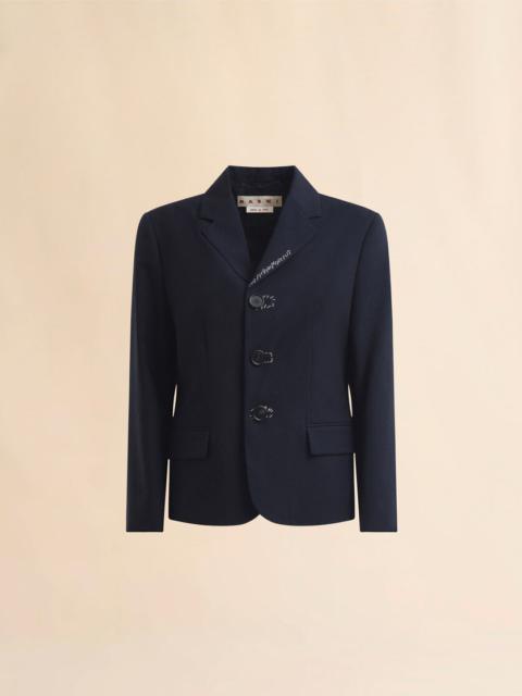 DEEP BLUE TROPICAL WOOL BABY JACKET WITH MARNI MENDING