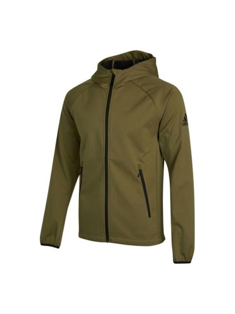 Men's adidas Outdoor Sports Fleece Lined Hooded Logo Jacket Olive H13801