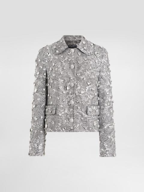 Single-breasted embroidered jacket with stones