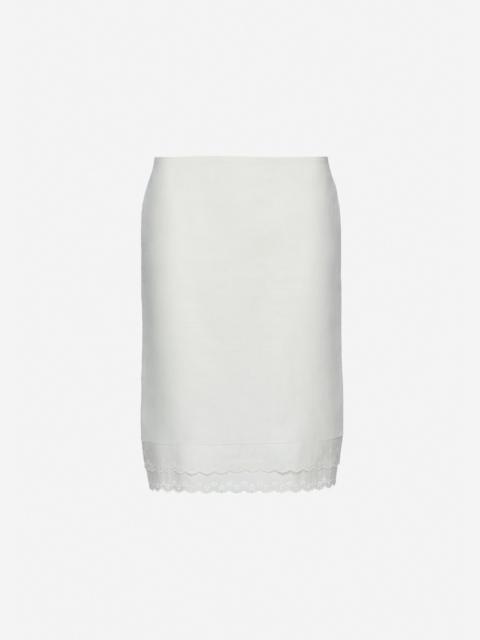 Layered pencil skirt with lace trim in white