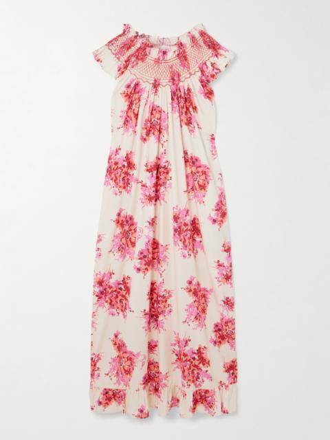 Delfina Ruffled Smocked Floral-print Cotton Maxi Dress
