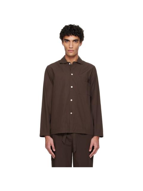 Brown Poplin Long-Sleeved Pyjama Shirt