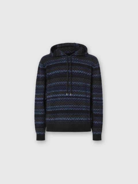 Hooded sweater in wool blend with zigzag pattern