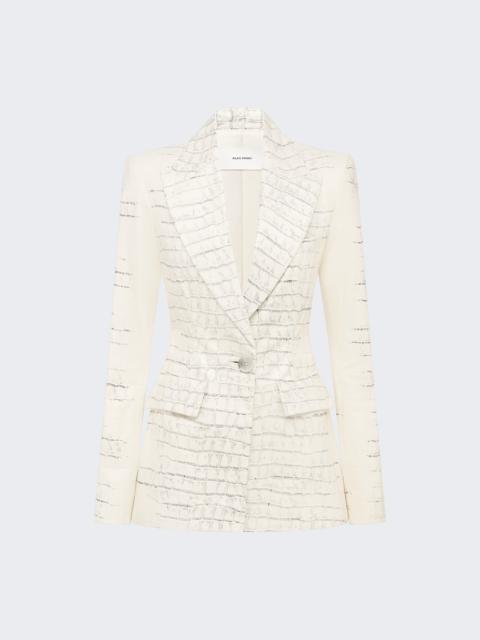 Printed Croc Embossed Leather Single Breasted Blazer White