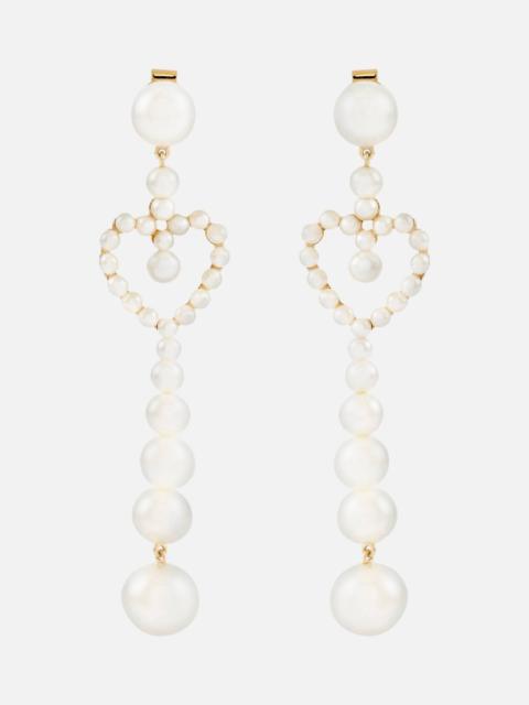Pearl Heart 14kt gold pendant earrings with pearls