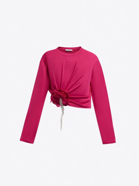 CRYSTAL FLOWER DRAPED LONG SLEEVE TOP