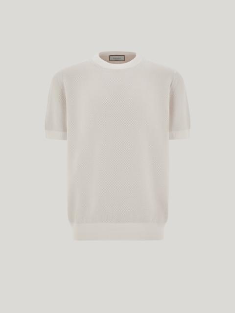 WHITE MICROSTRUCTURED COTTON T-SHIRT WITH CLOSED HEM