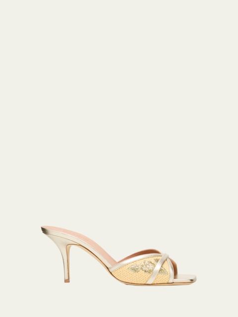 Perla Raffia Metallic Stiletto Slide Sandals
