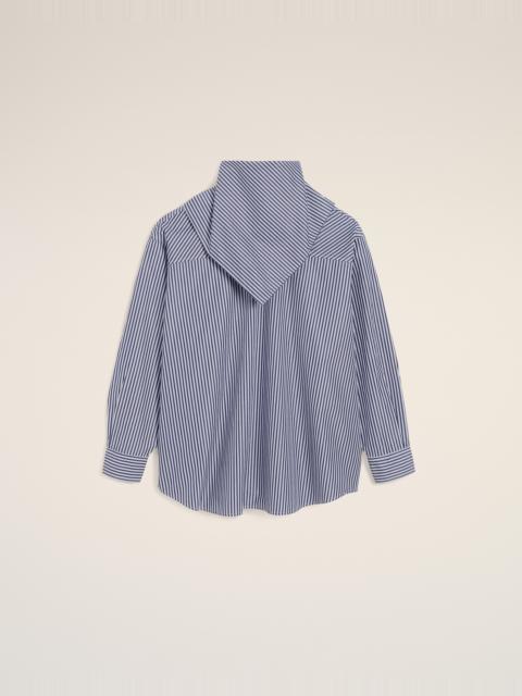 BLUE COTTON LONG SLEEVES STRIPED BANDANA BLOUSE