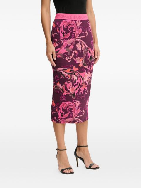 floral-pattern logo-detail midi skirt