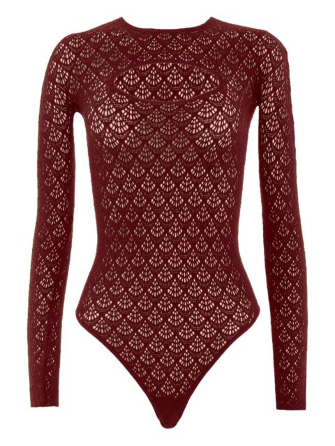 net-pattern long-sleeve bodysuit
