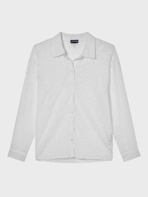 WOMEN FLORAL BRODERIE ANGLAISE COTTON SHIRT