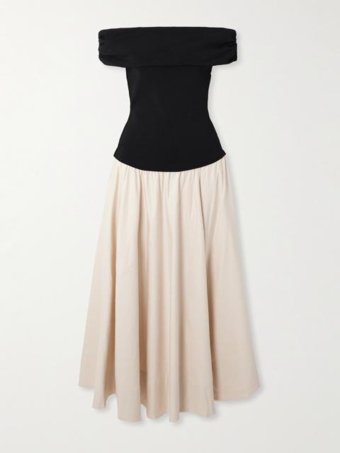 Adaline Off-the-shoulder Linen-blend And Recycled Satin-jersey Midi Dress
