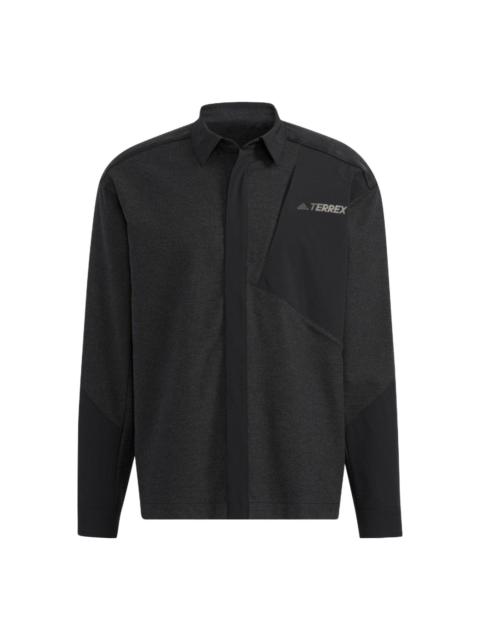 Men's adidas Terrex Voyg Ls s Solid Color Chest Zipper Pocket Detail Long Sleeves Black Shirt HN2038