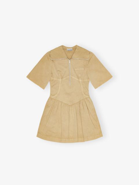 BEIGE WASHED STRETCH COTTON MINI DRESS