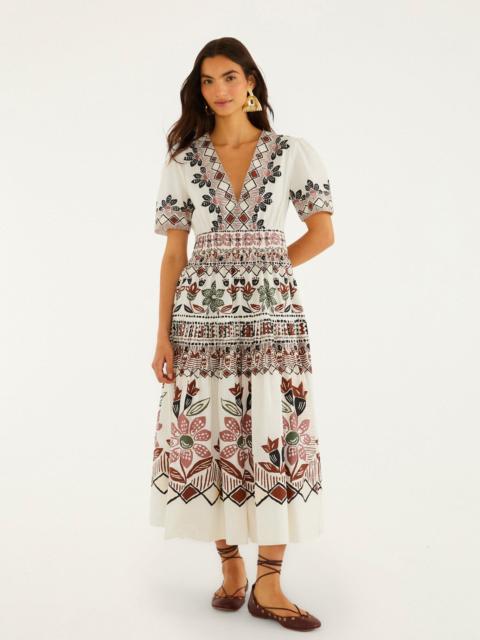 Off-White Ainika Rustic Flowers Short Sleeve Maxi Dress