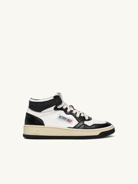 MEDALIST MID BICOLOR SNEAKERS IN WHITE AND BLACK LEATHER
