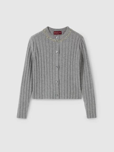 Rib soft wool and cashmere cardigan