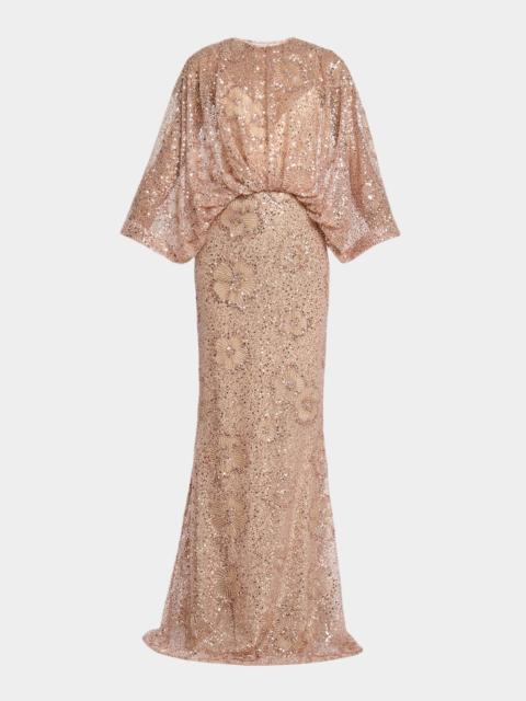 Semi-Sheer Sequin Embroidered Mesh Dress