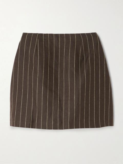Alice pinstriped linen-twill mini skirt Dark brown