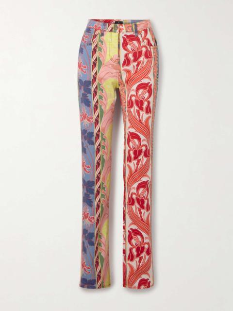 Printed high-rise straight-leg jeans