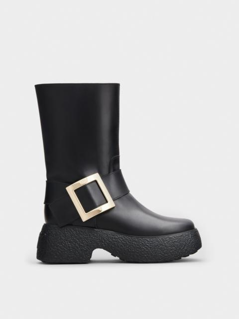 Viv' Rangers Platform Metal Buckle Biker Boots in Leather