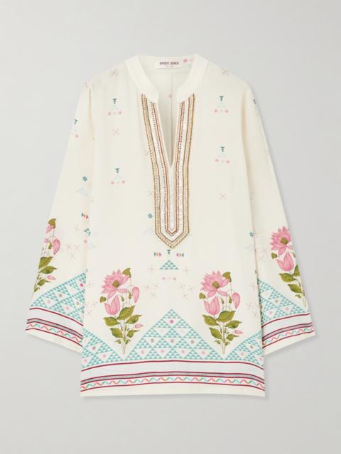 Jamila Embellished Printed Silk-crepe Kaftan