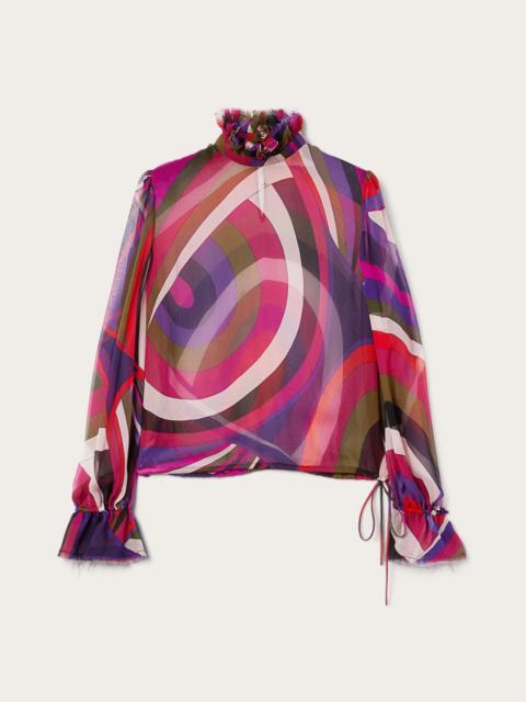 IRIDE PRINT BLOUSE WITH BALLOON SLEEVES