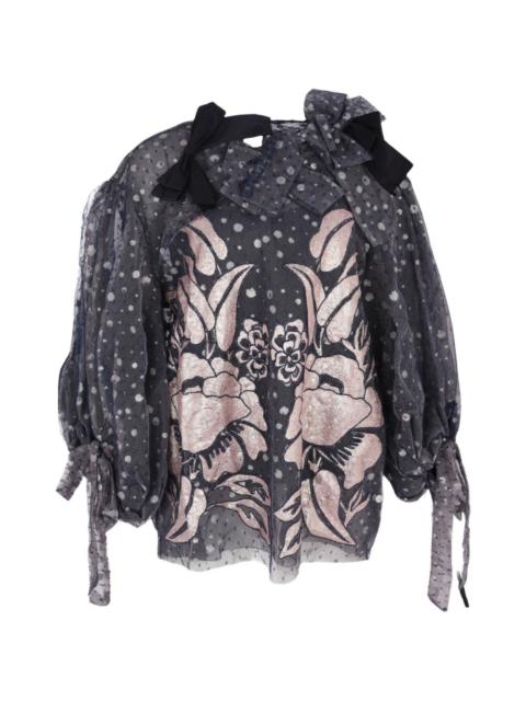 gathered-sleeve double layer blouse