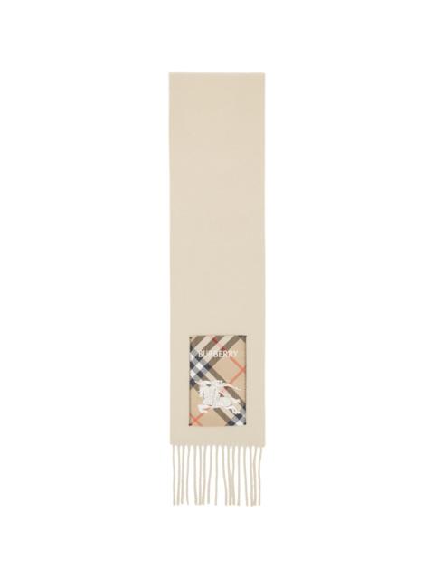 Beige Check Label Cashmere Scarf
