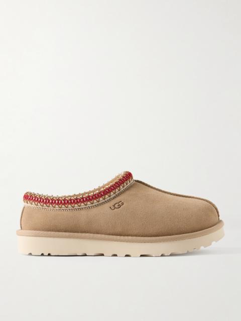 Tasman Wool-blend Fleece-lined Embroidered Suede Slippers