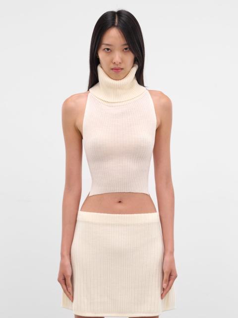 Tia White Ribbed Halter Turtleneck