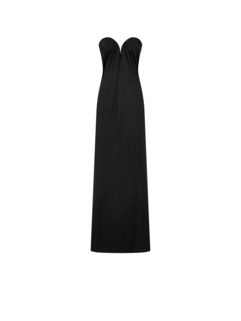 STRAPLESS DRAPED EVENING DRESS