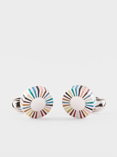 Multi-Coloured Stripe Edge Circular Cufflinks