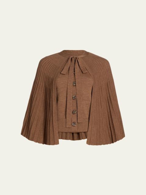 Pleated Wool Cape Cardigan