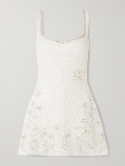 Snowdrop Embellished Beaded Stretch-tulle Mini Dress