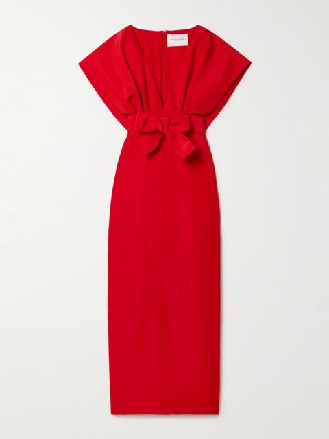 Belted Bow-embellished Pleated Silk-faille Gown