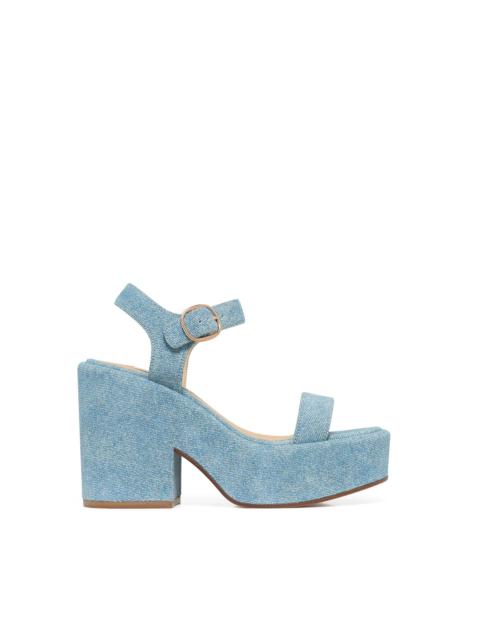 Iman Platform Sandal in Light Blue Suede Denim