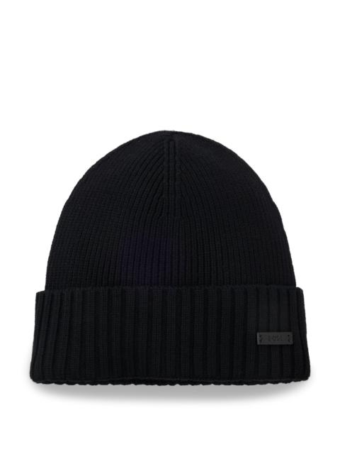 BEANIE HAT IN VIRGIN WOOL WITH LOGO PLAQUE