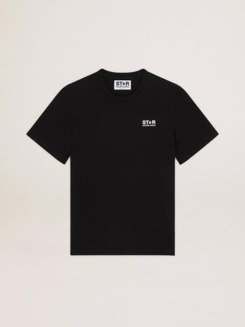 Men's black T-shirt with contrasting white logo and star