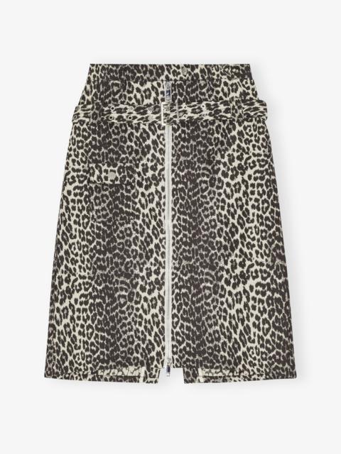 LEOPARD COTTON TWEED MIDI SKIRT