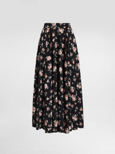 Vintage roses-print charmeuse circle skirt