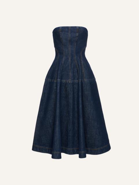 Strapless denim midi dress in navy blue