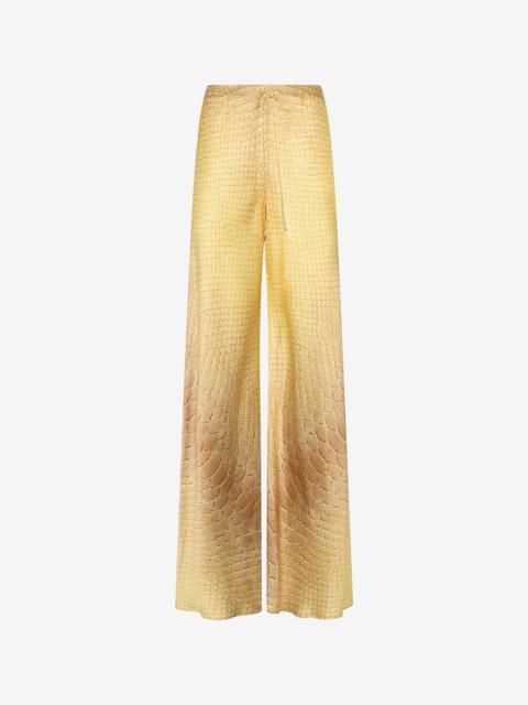 Wide-Leg Silk Pants with Beige and Sand Scale Print