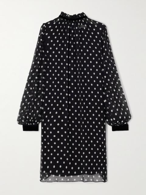 Velvet-trimmed Polka-dot Silk-crepon Mini Dress