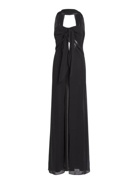 Tie-Detailed Silk Midi Dress black