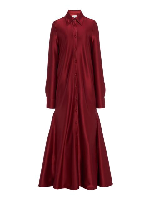 Satin Maxi Shirt Dress red
